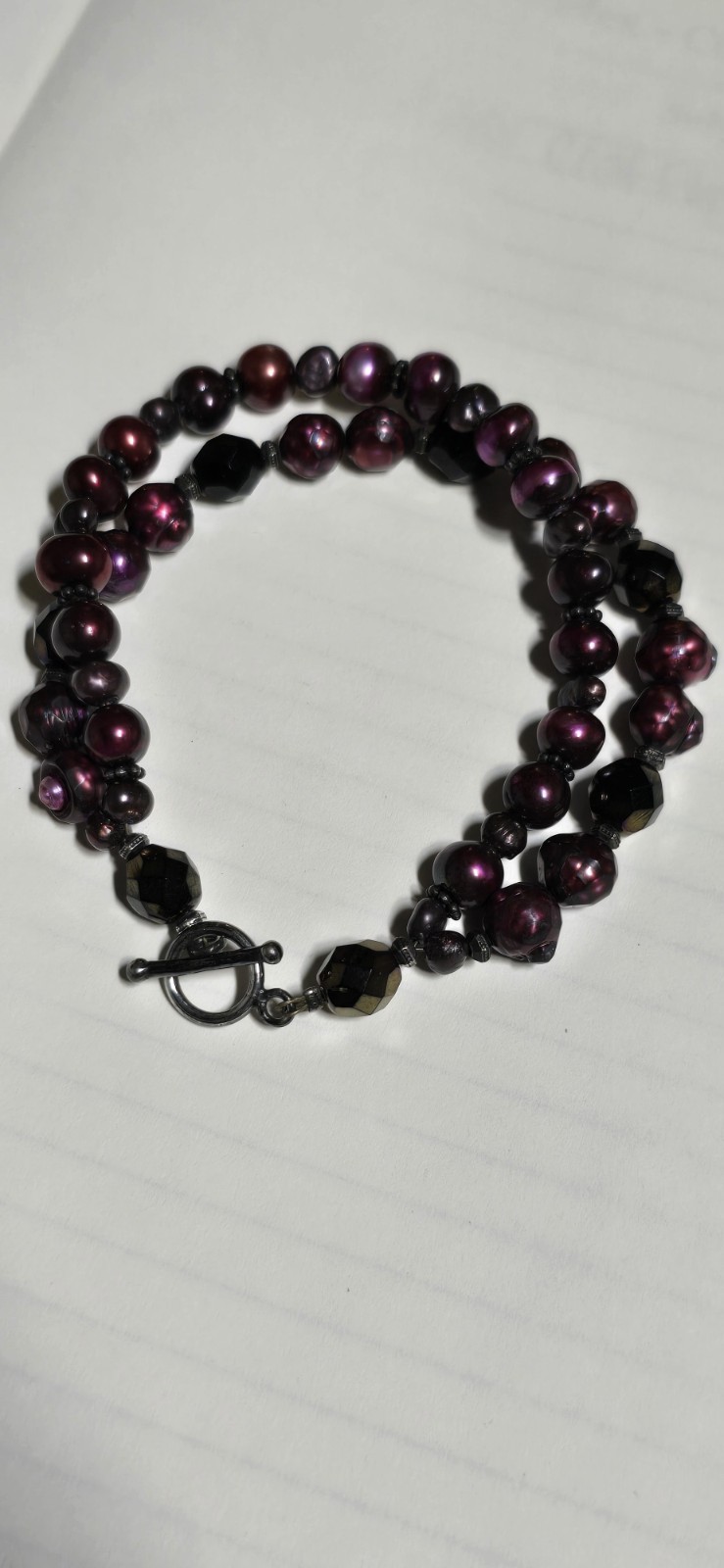 Sterling Silver 925 Burgundy Preals Dubble Strand Bracelet Toogel Clasp
