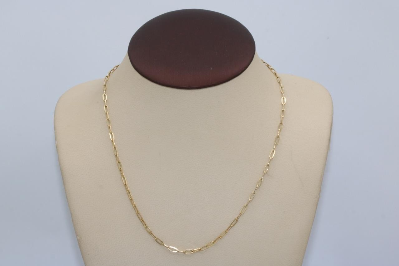 Fine 14K Yellow Gold 3mm Paperclip Link Chain Necklace 18″ Long