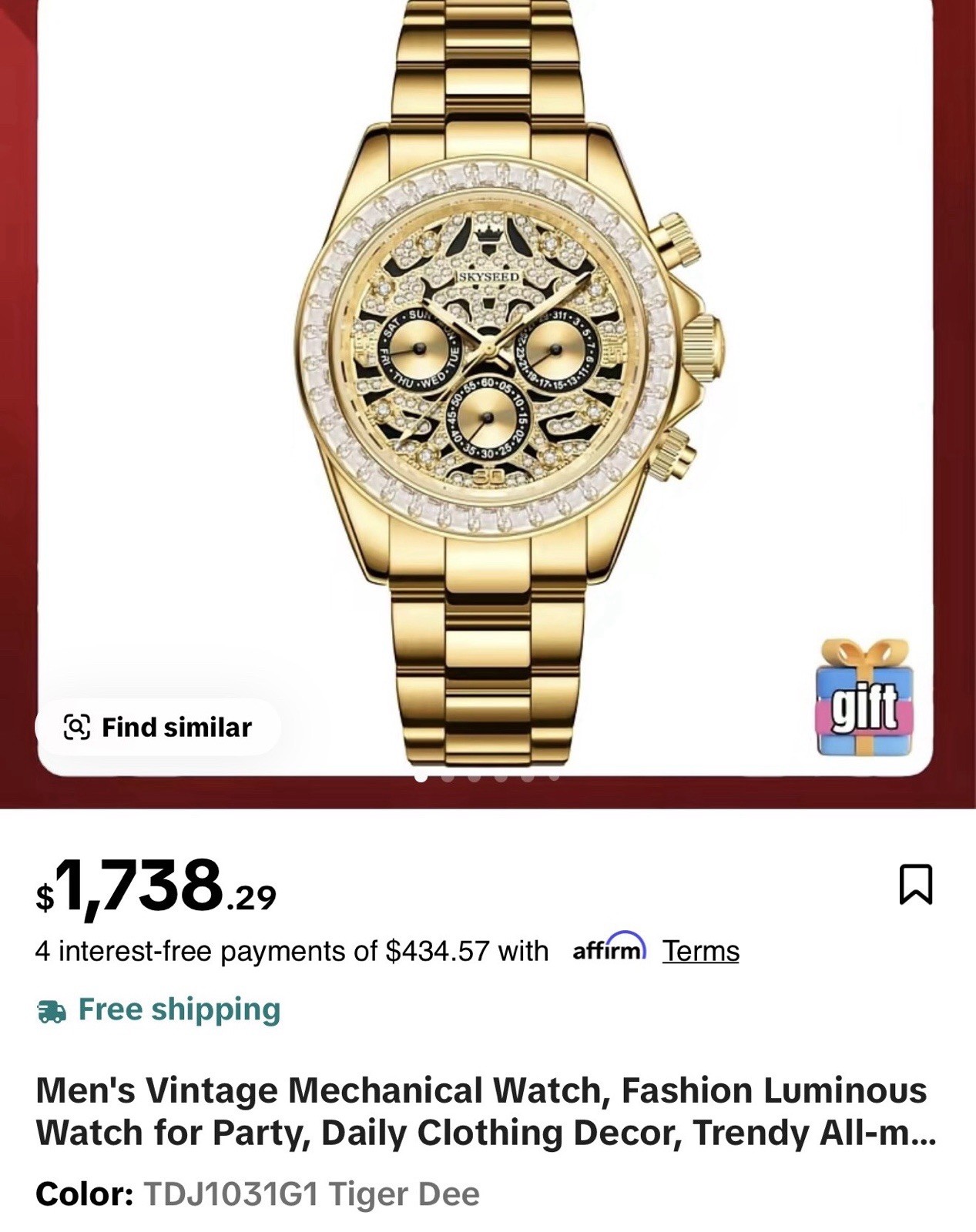 SKYSEED Men’s Sapphire Mechanical Watch, Fashion Luminous “Tiger Dee” Luxury