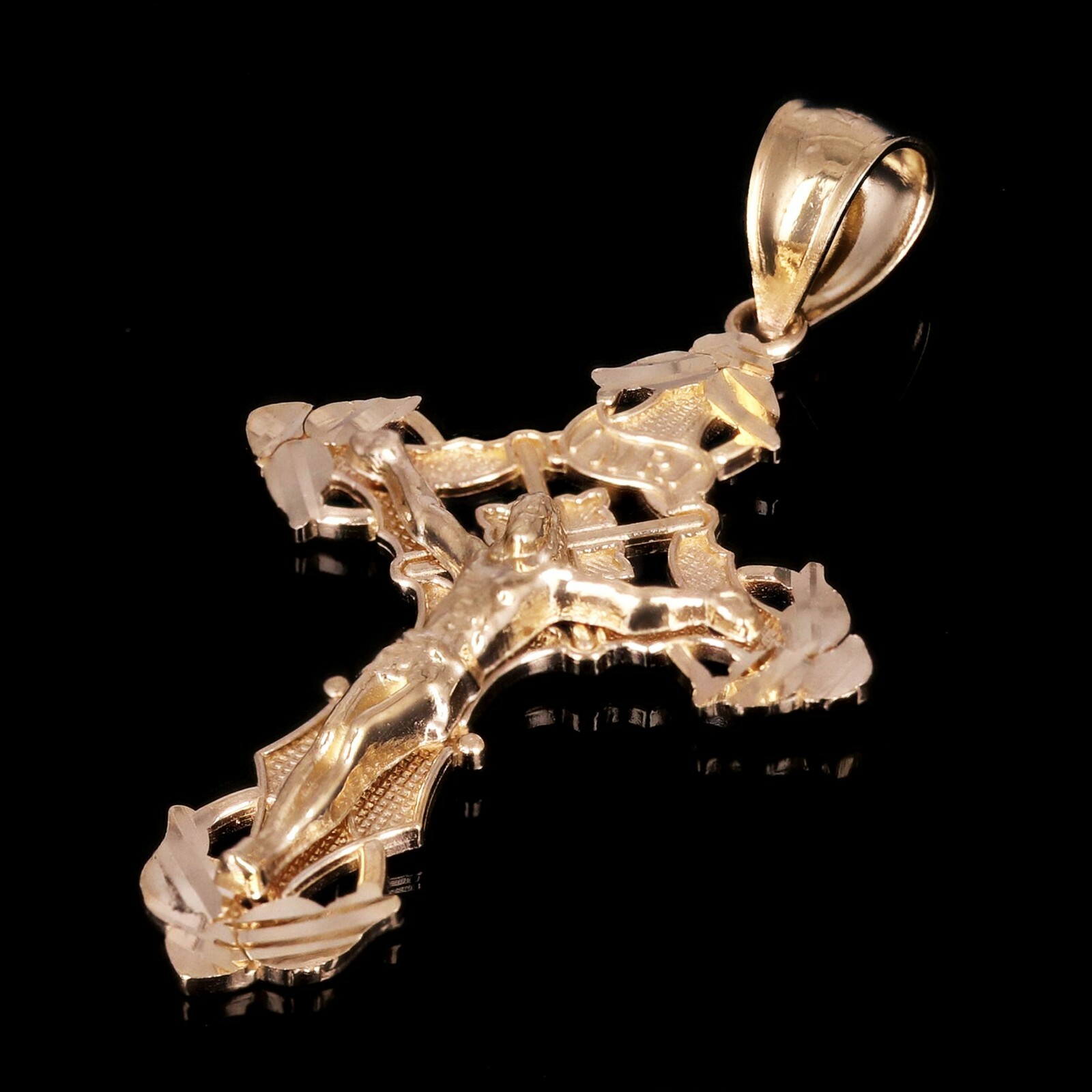 14k Yellow Gold Crucifix INRI Jesus Christ 3D Cross Pendant 1.4″ 2 grams