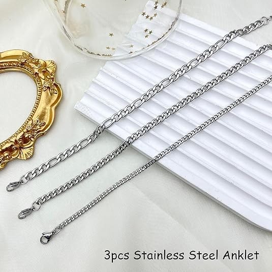 Silver Ankle Bracelets for Women Waterproof Stainless Steel Anklet Adjustable La
