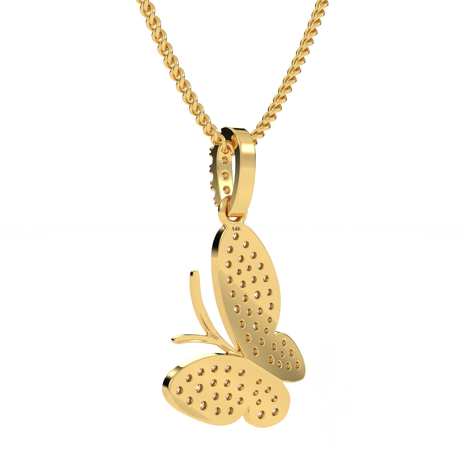 Diamond Necklace/ Butterfly Pendant 14K gold/Natural Diamond