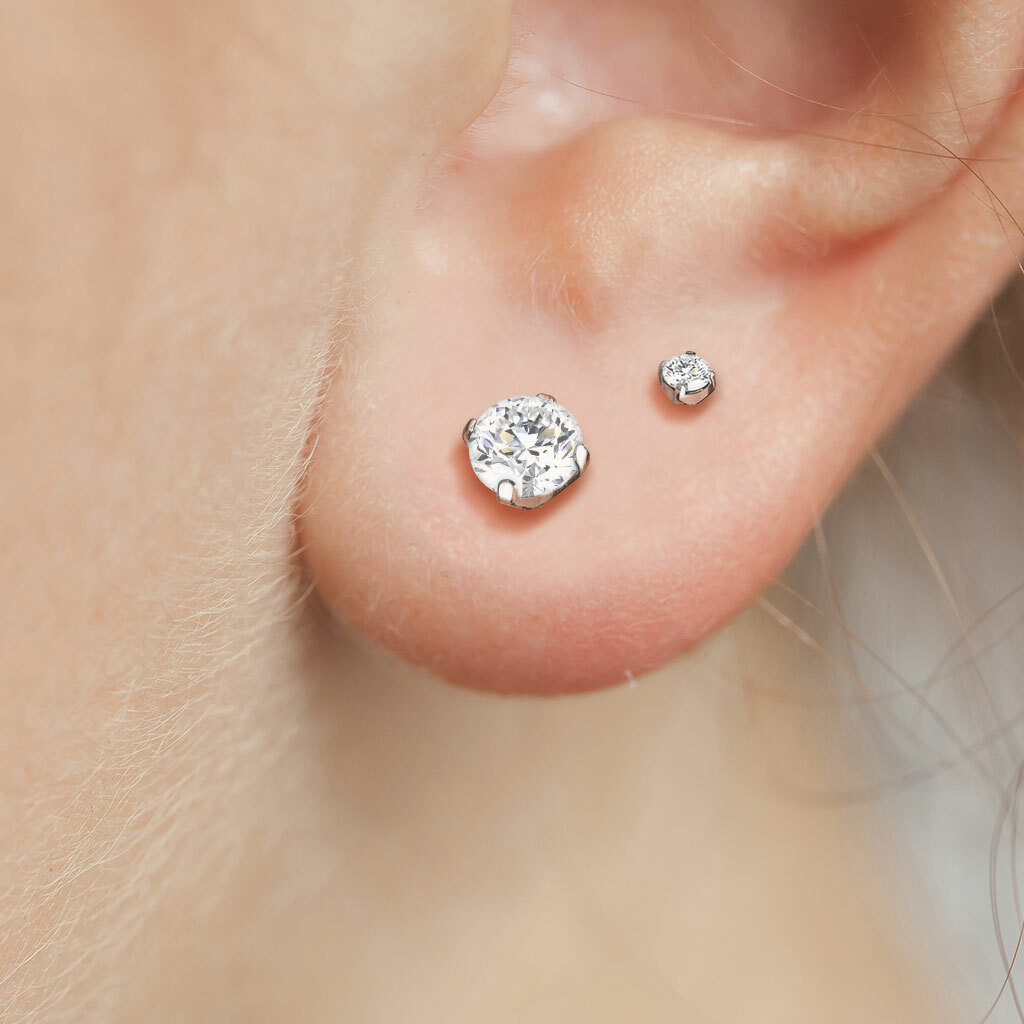 PAIR Martini Set CZ Gem Stud Earrings 6AL-4VELI ASTM F136 Implant Grade Titanium
