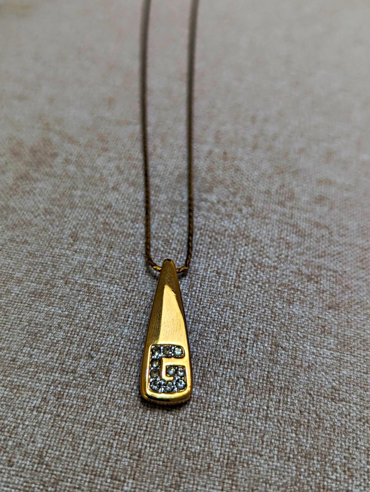 100 % Authentic GIVENCHY Vintage Gold Plated G Crystal Necklace (1982) W/COA