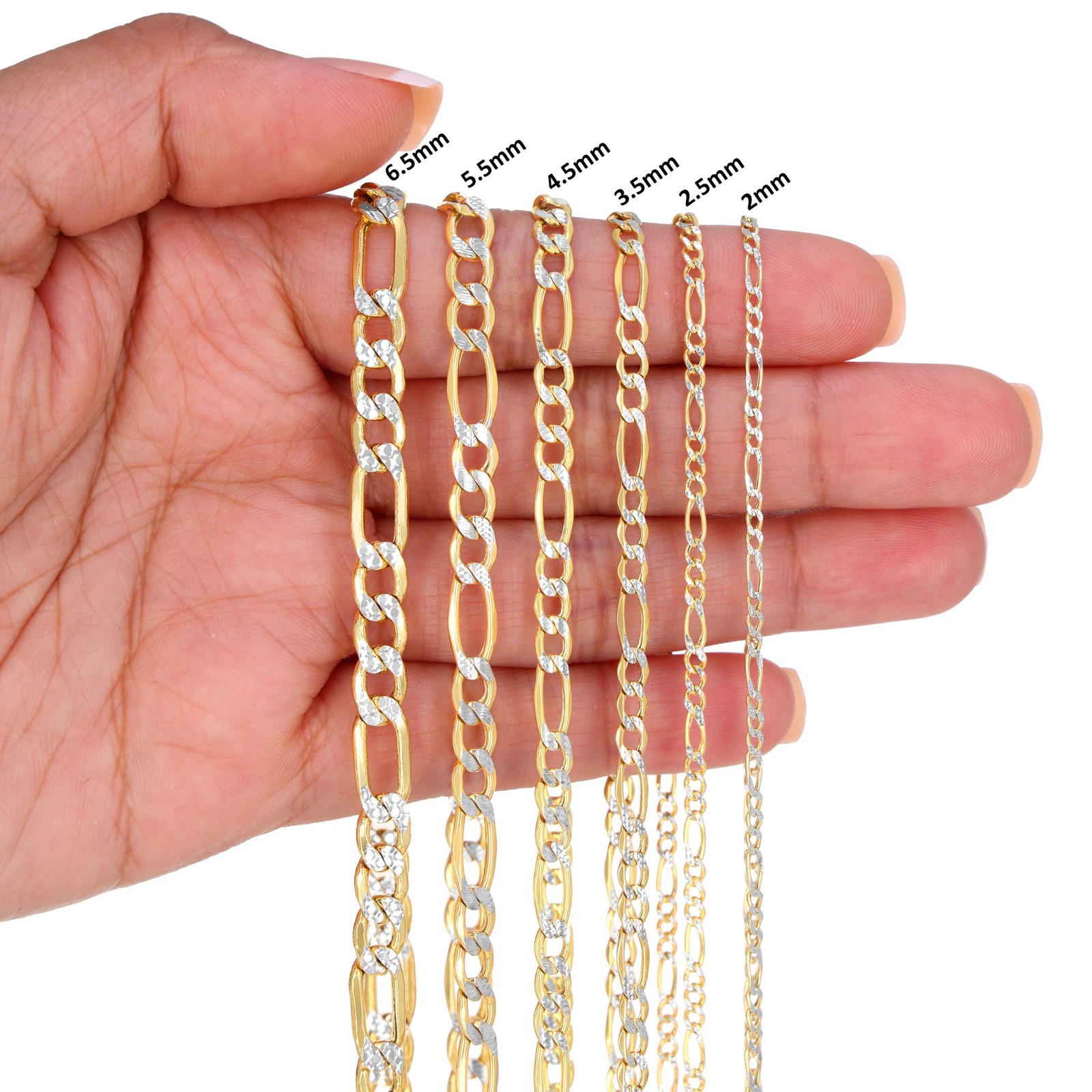 10K Yellow Gold 2mm-9mm Diamond Cut Figaro Pave Chain Necklace Bracelet 7″- 30″