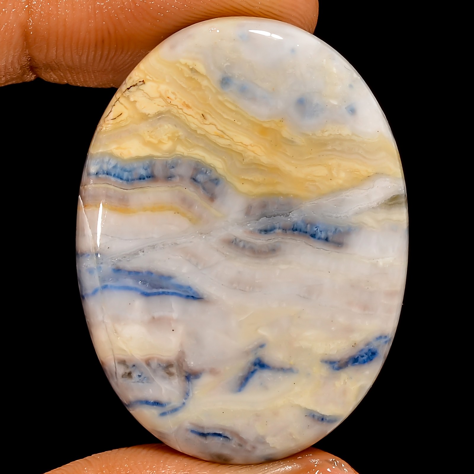100% Natural Blue Scheelite Oval Cabochon Gemstone 50.5 Ct. 37X27X5 mm UG-3715