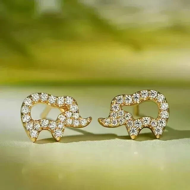 2Ct Round CutReal Moissanite Elephant Shape Women’s Stud 14K Yellow Gold Plated