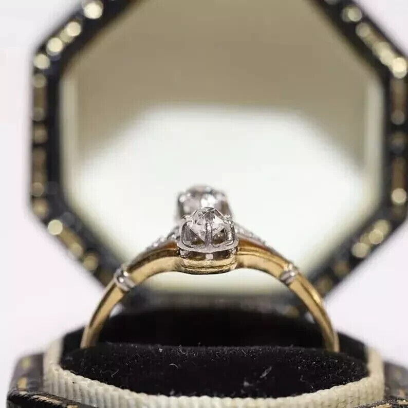 Vintage 1Ct Round Two Stone Diamond Engagement Ring 14K Yellow Gold Over Size 7