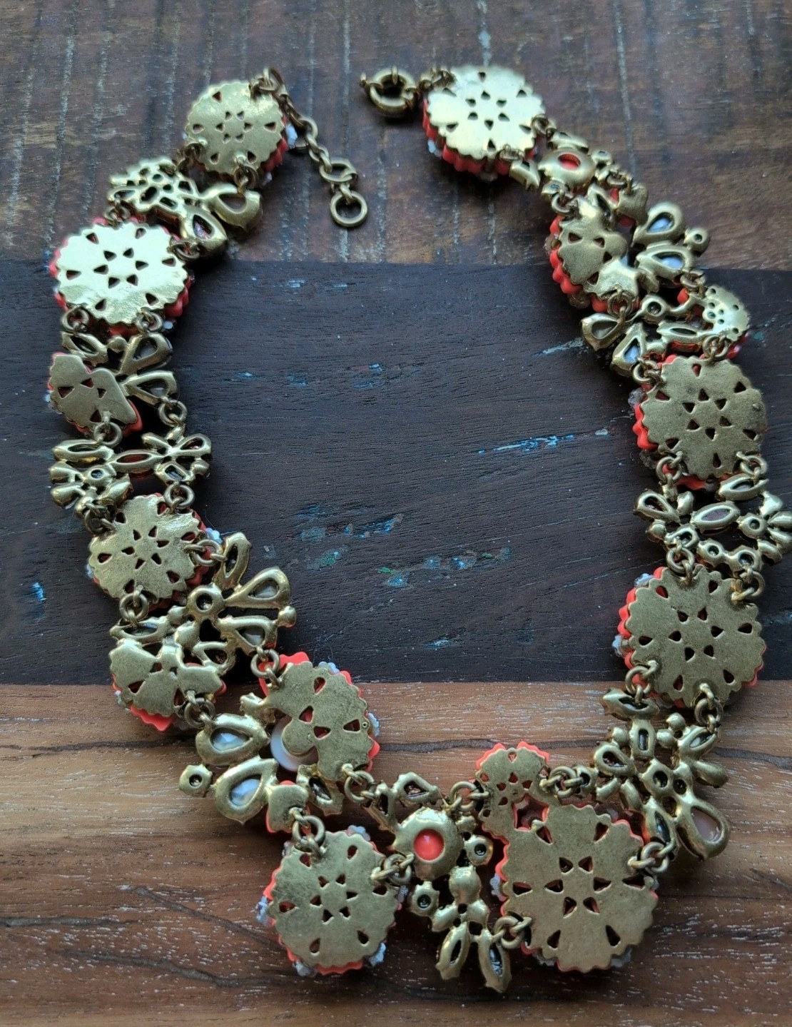 J CREW ORANGE PERSIMMON COSMOS FLORAL CLUSTER CRYSTAL STATEMENT BIB NECKLACE