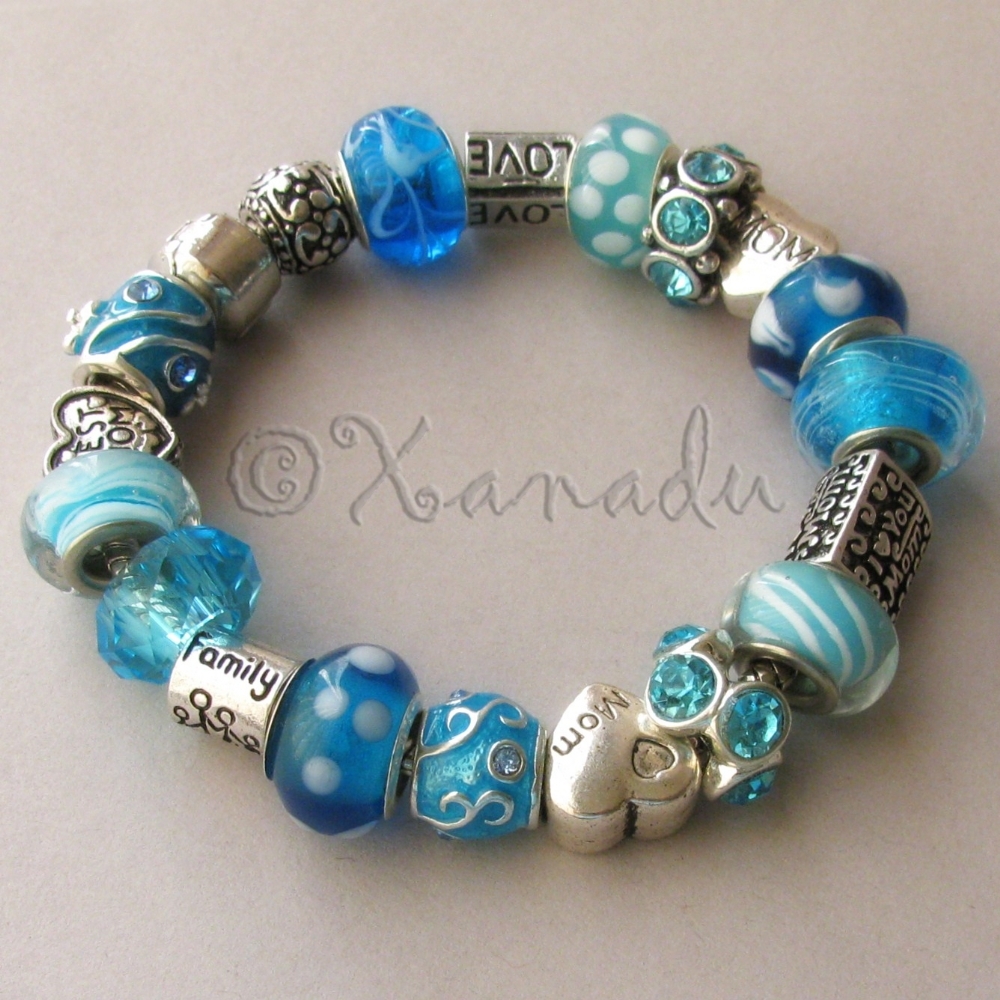 Mom Loves Turquoise European Charm Bracelet – Mom Mommy Mother Jewelry Gift Idea