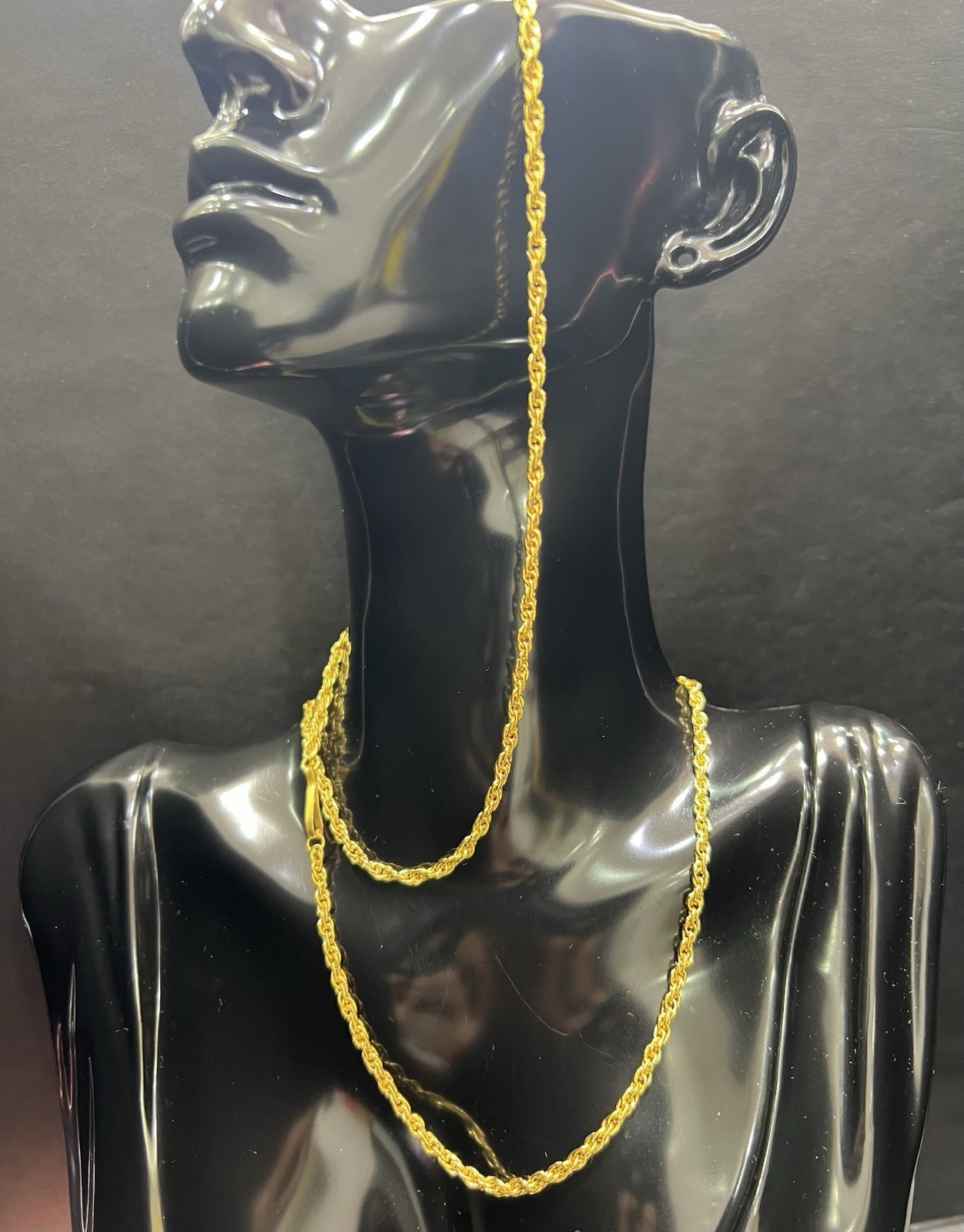 18K Yellow Gold Rope Spiga Chain Necklace 26 Inches