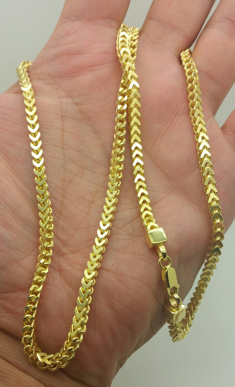 925 Sterling Silver 14k Gold Hollow Square Box Franco Link Chain 3.8mm