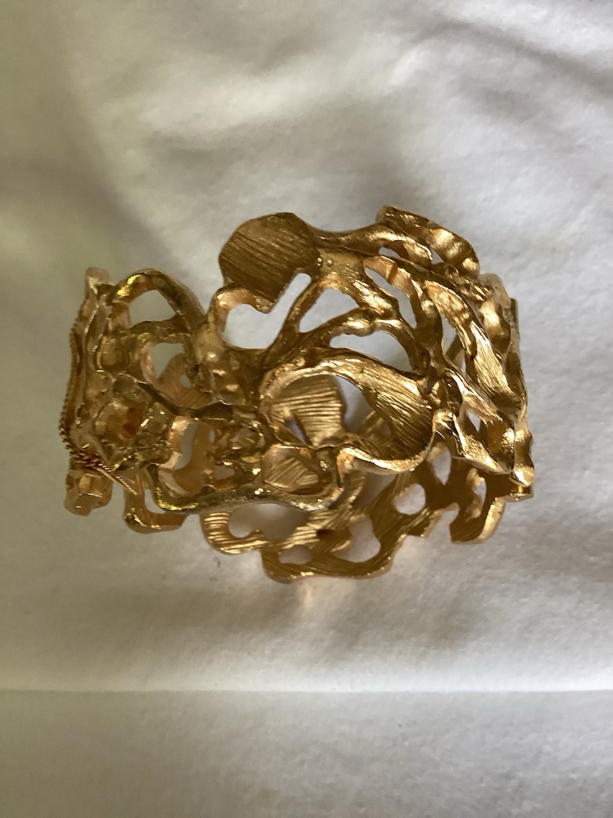 Vintage CROWN Trifari Bracelet Matte Gold Nugget Style Brutalist Modernist 1960s