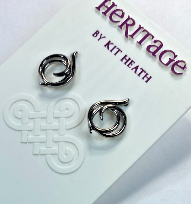 Kit Heath Ruthenium over 925 Sterling Silver Swirl Stud Earrings Signed NWT