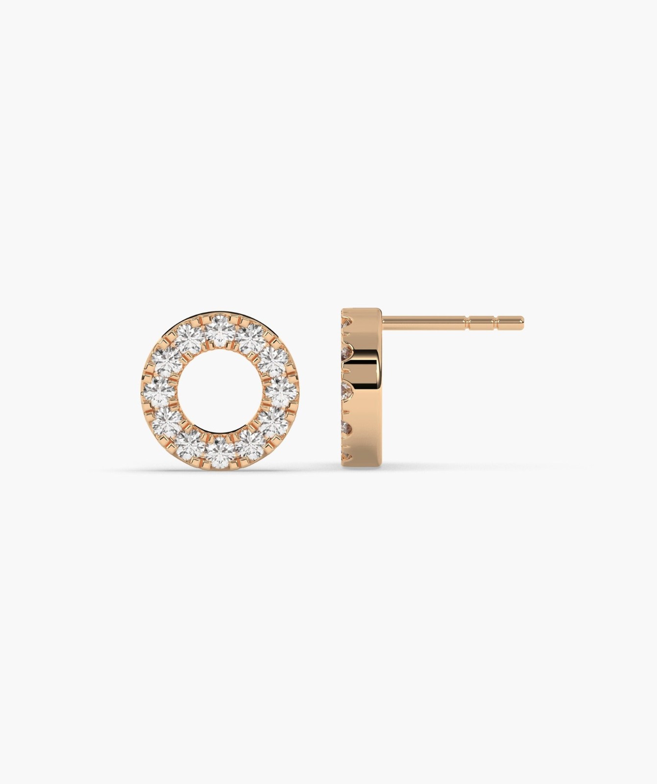 Round Lab Grown Diamond 18K Gold Pave Diamond Open Circle Eternity Stud Earrings