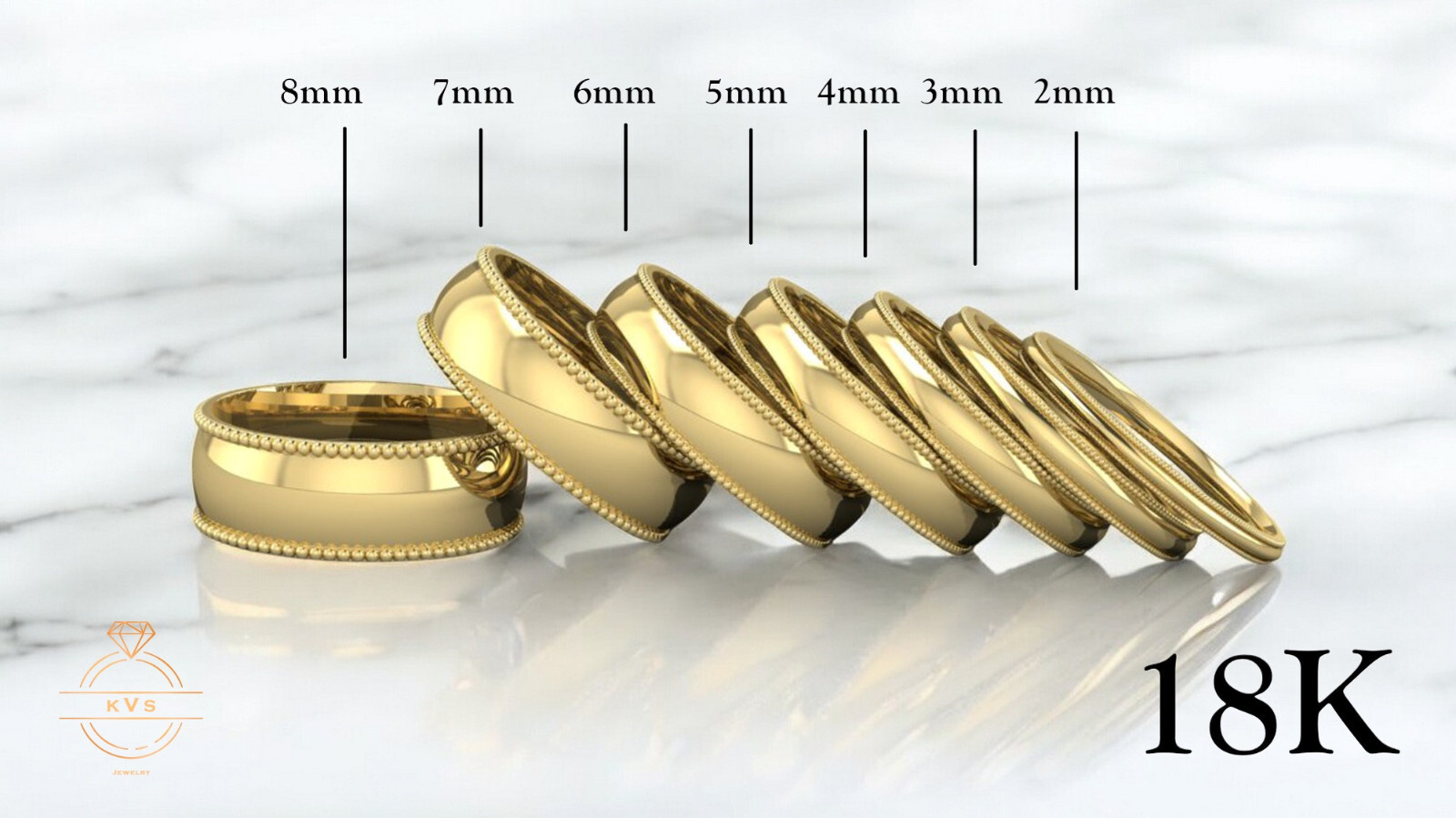 18K Yellow Solid Gold Milgrain Edge Wedding Band Ring – Comfort Fit Polished New