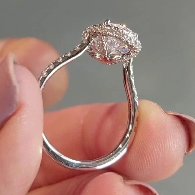 2.80Ctw Moissanite Oval Cut Women’s Halo Engagement Ring 14k White Gold Plated