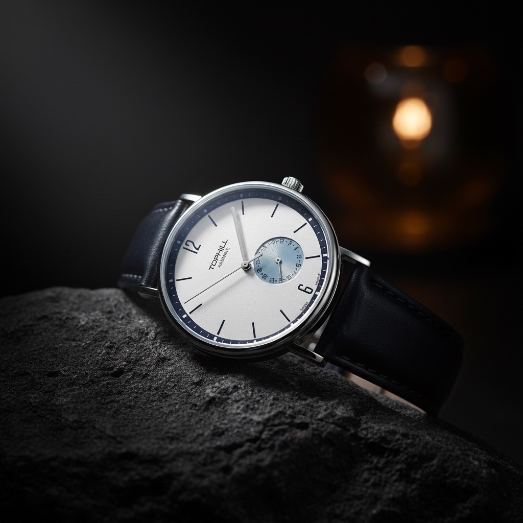 TOPHILL Bauhaus Quartz Watch — Minimalist Ultra-Thin Case, Slate & Crown