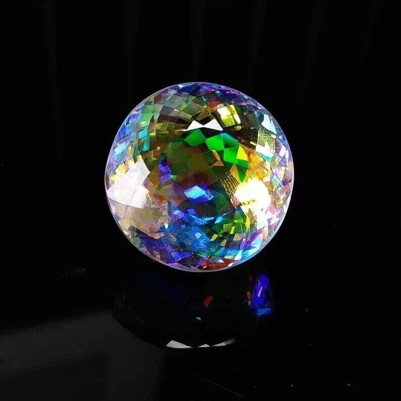 Natural Mystic Topaz CERTIFIED Rainbow Color Round Cut Loose Gemstone 50 Ct
