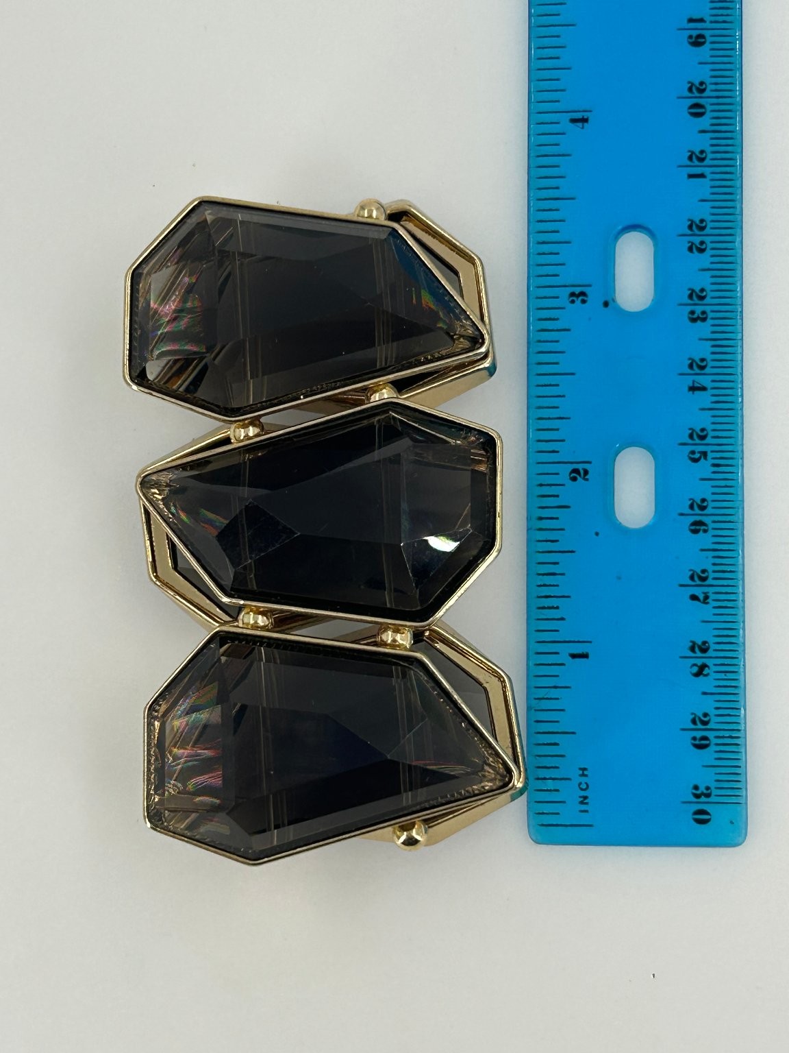 Fashion Geometric Faceted Black Stone Gold Tone Stretch Bracelet 9in