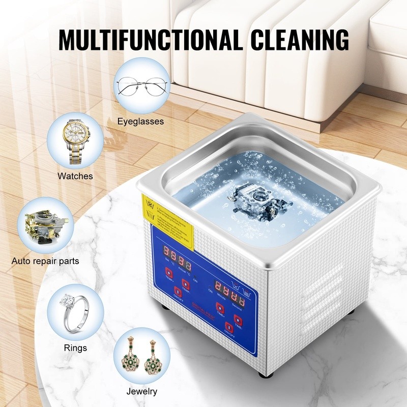Ultrasonic Cleaner 40kHz Jewelry Cleaner 60W Stainless Steel Digital Control New