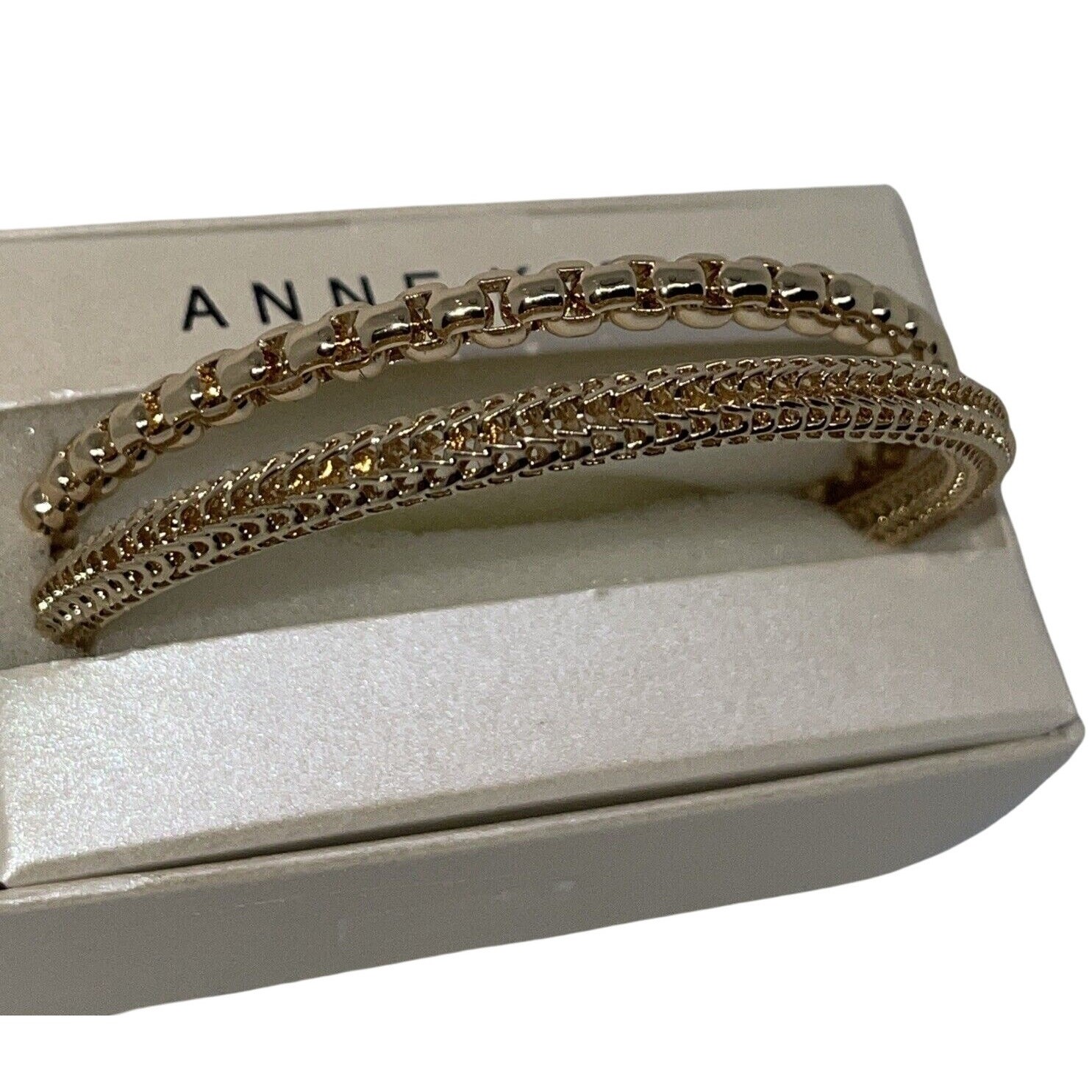Anne Klein Gold Tone Bangle Bracelet (2 Piece Set) Trendy Stacking Style NWT