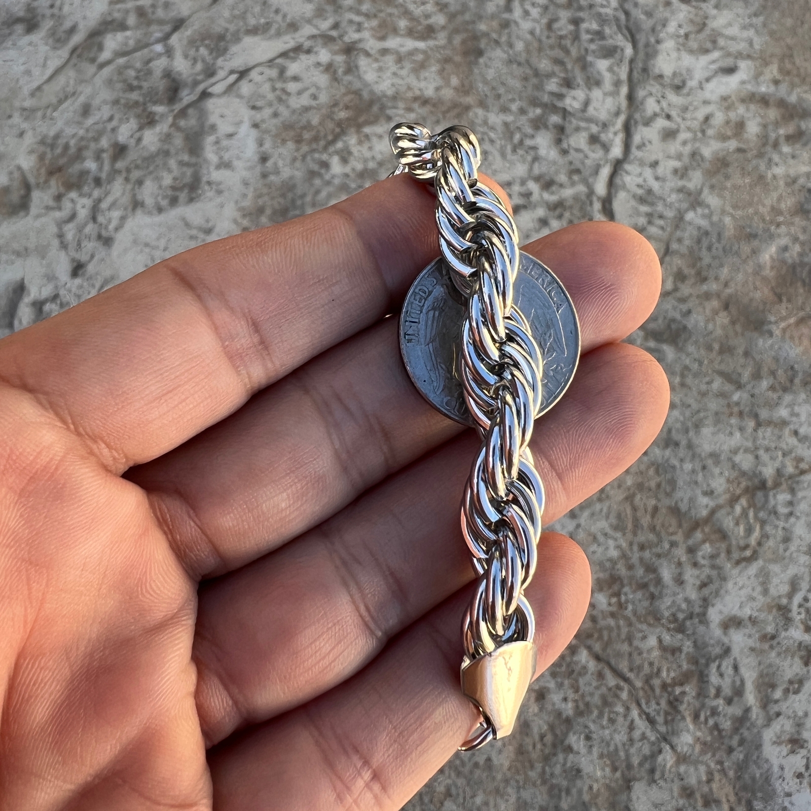 Large Men’s Big Rope Chain Hip Hop Bracelet Silver Tone 10MM Thick 10″ Inches