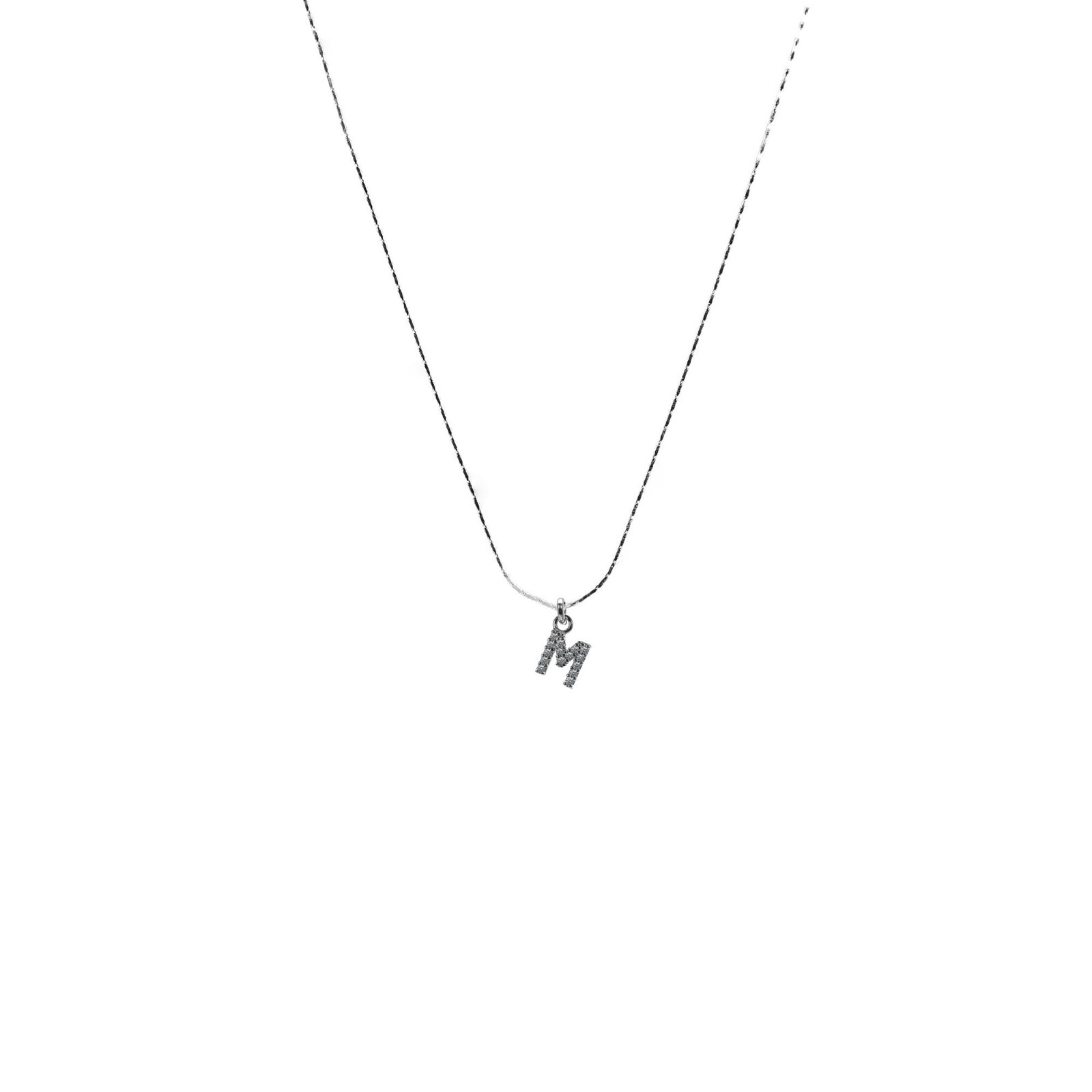 Bamboo Chain Necklace 0.6mm Pendant Letter Zircon 925 Sterling Silver