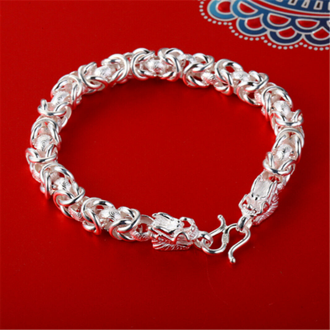 Fine Pure S999 Sterling Silver Bracelet Women Men Dragon Head Engrave Link