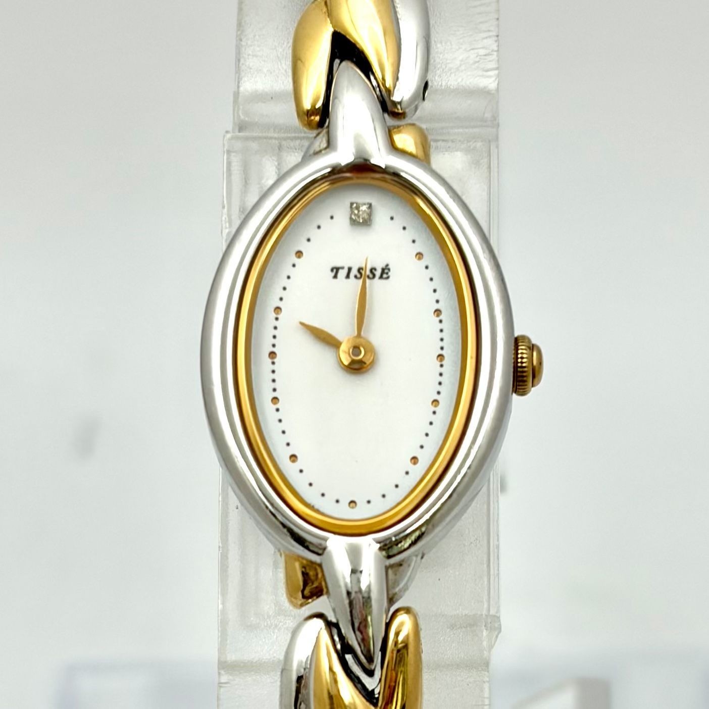 Good Condition New Battery SEIKO TISSE 1P Diamond Ladies Wristwatch Oval 1F20 50