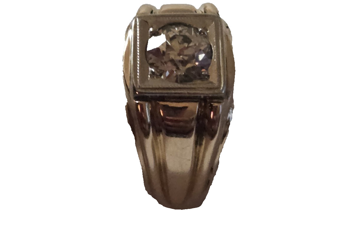 MEN’S 14K TWO TONE GOLD SOLITARE EUROPEAN CUT DIAMOND RING