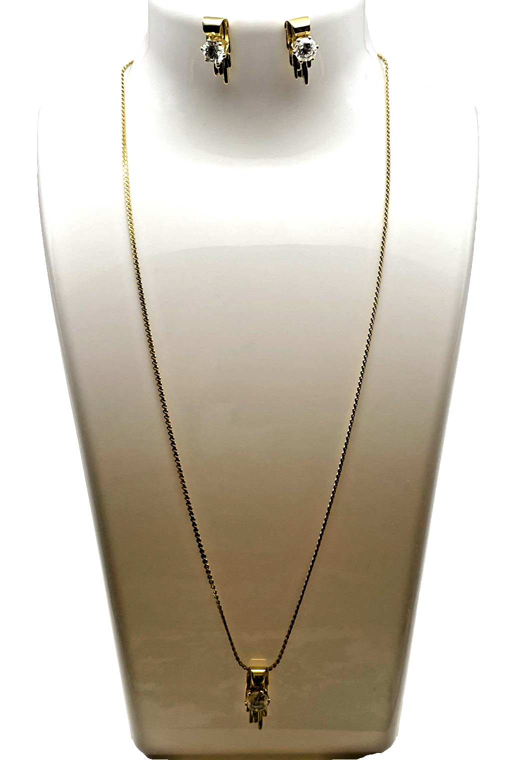 Vintage Art Deco Crystal Waterfall Fringed Gold Tone Jewelry Set