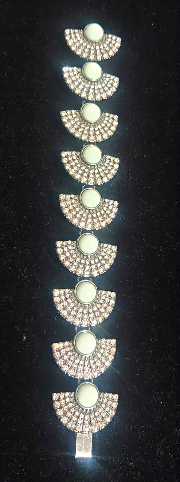 BaubleBar Fan Panels Bracelet Dark Silver Tone White Lucite Cabochon Crystals