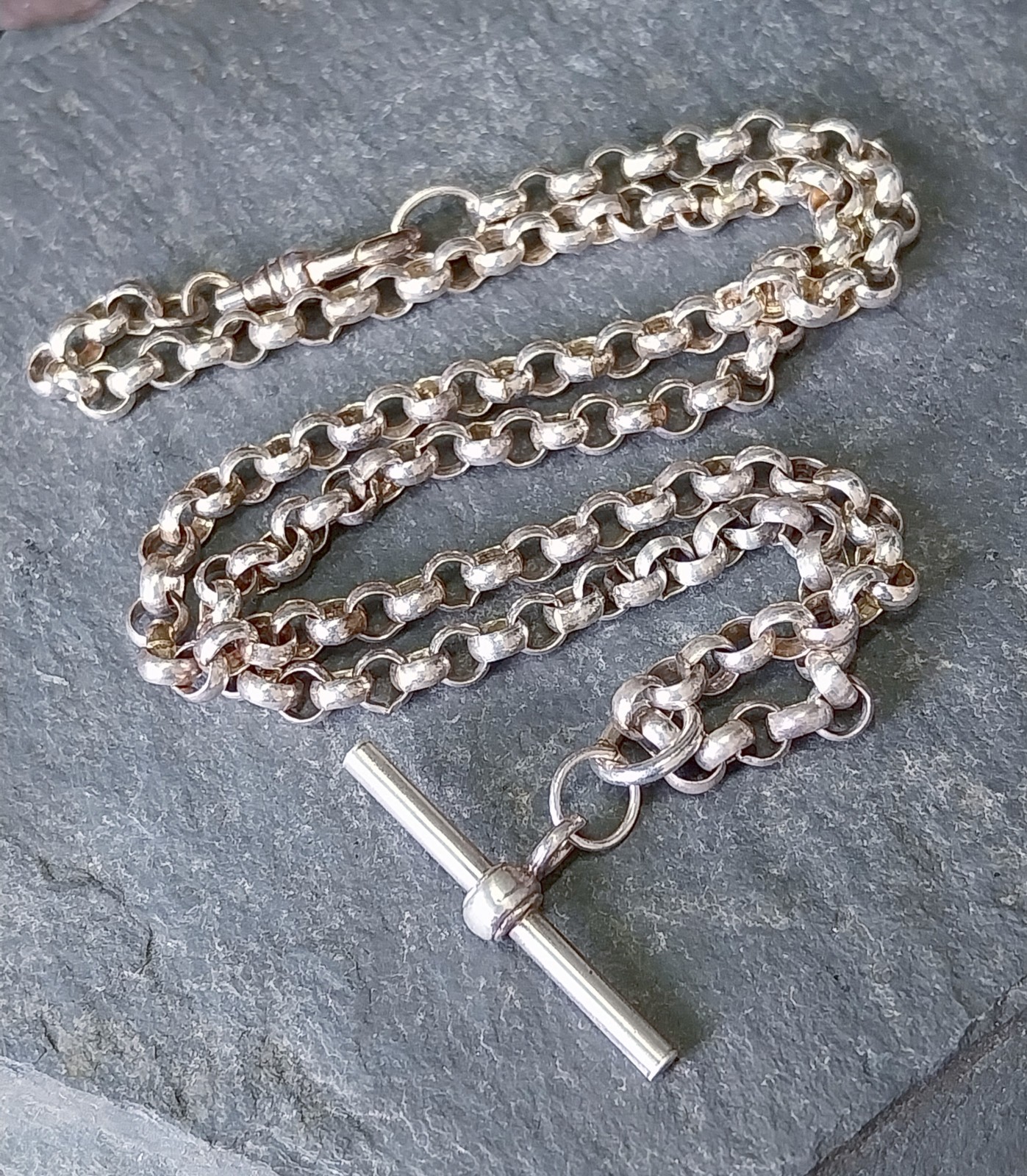 Sterling Silver Belcher Rolo Chain Necklace with T-Bar and DogClip – 18″ – 20.2g