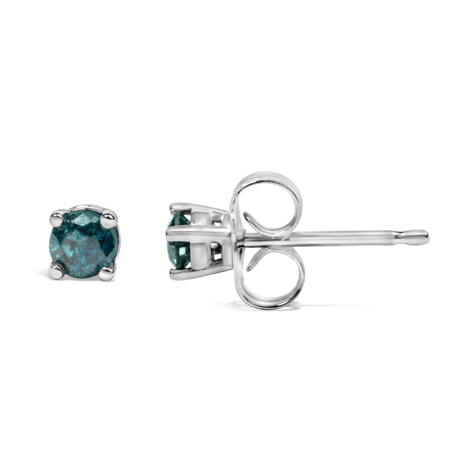 .925 Sterling Silver 0.15 Cttw Round Brilliant-Cut Blue Diamond Classic