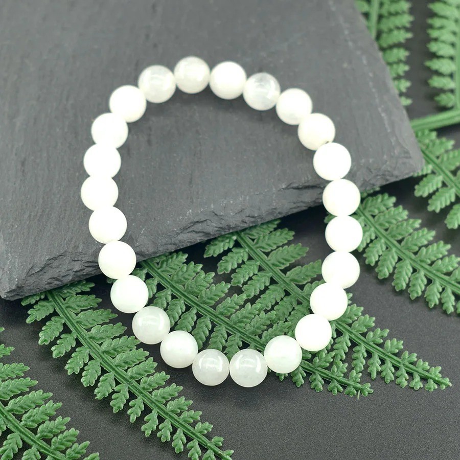 Natural White Jade Bead Bracelet Elastic Yoga Meditation Unisex