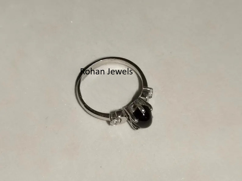 Natural Black Star Sapphire Ring 925 Sterling Silver Solitaire Women’s Ring