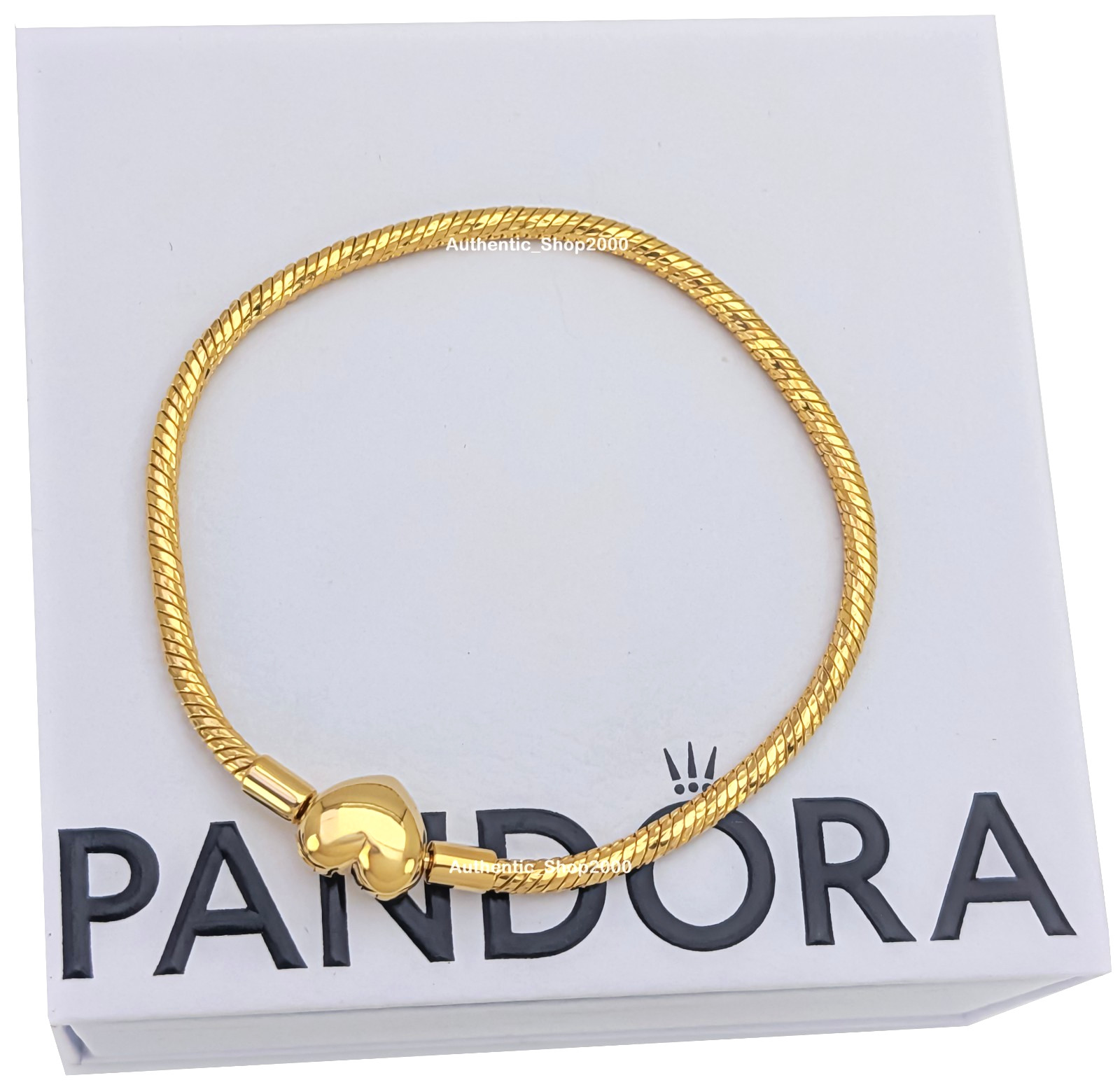 New 100% PANDORA 14k Gold P Heart Clasp Faceted Snake Chain Bracelet 564236C00