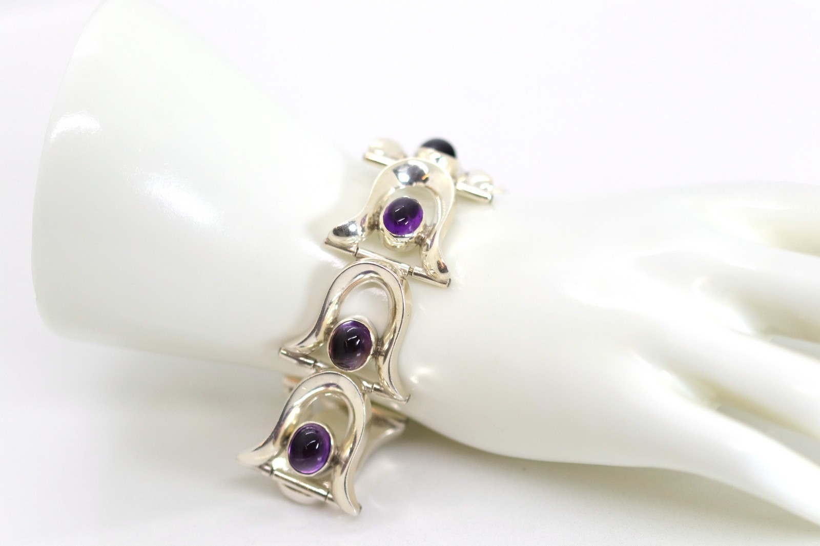 Vintage MEXICO TAX-MEX Silver Bracelet Amethyst 925 Sterling Silver Solid L: 19cm