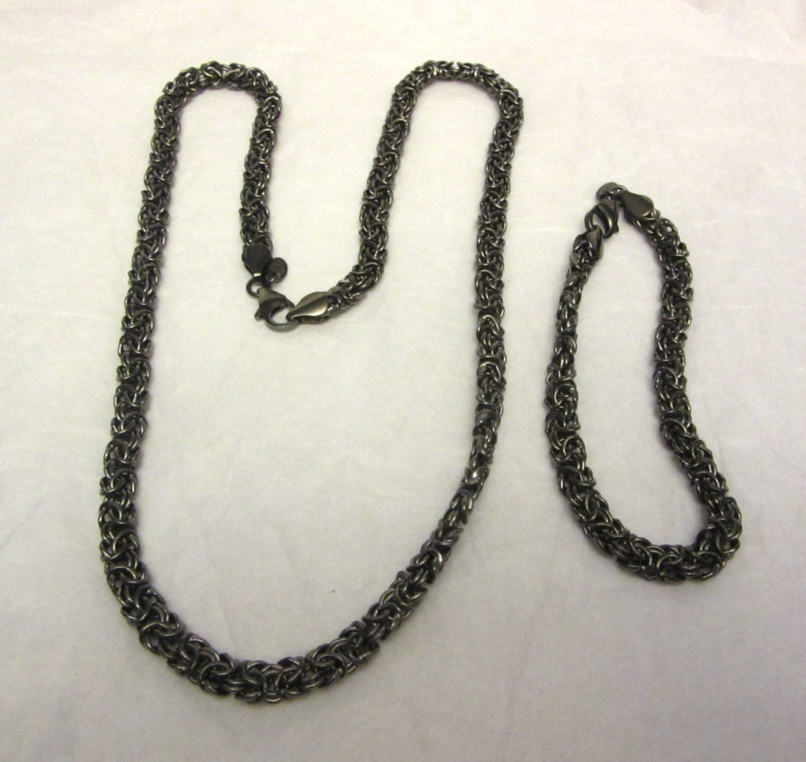VTG BRONZE MILOR ITALY TONED Silvertone CHAIN NECKLACE & BRACELET Set Signed