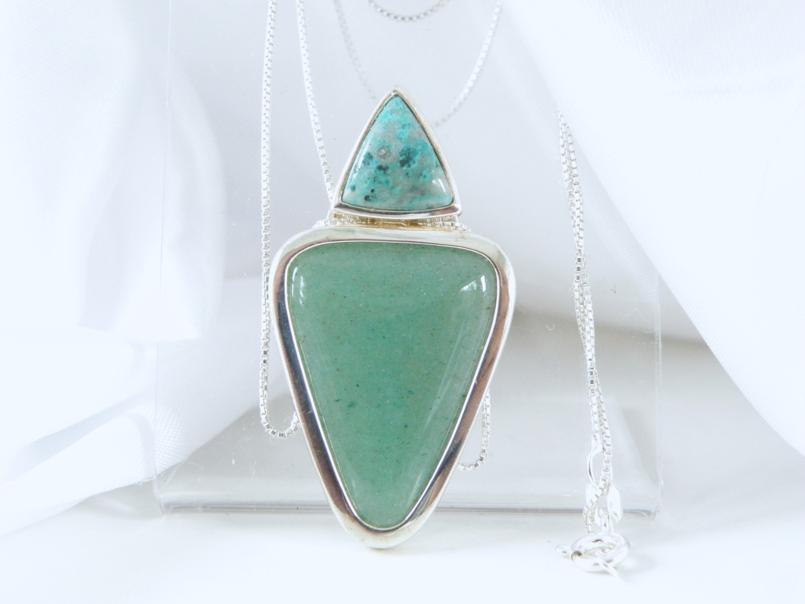 Vintage Sterling Silver 925 Aventurine Modern Slide Pendant Necklace
