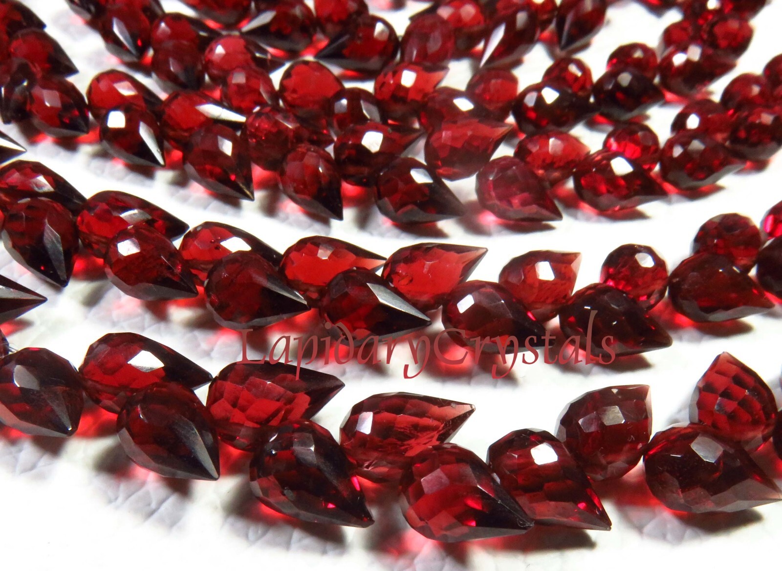 AAA+ Natural Red Garnet Faceted Teardrop Diagonal Drill Beads 7.5-8.5mm LC-919