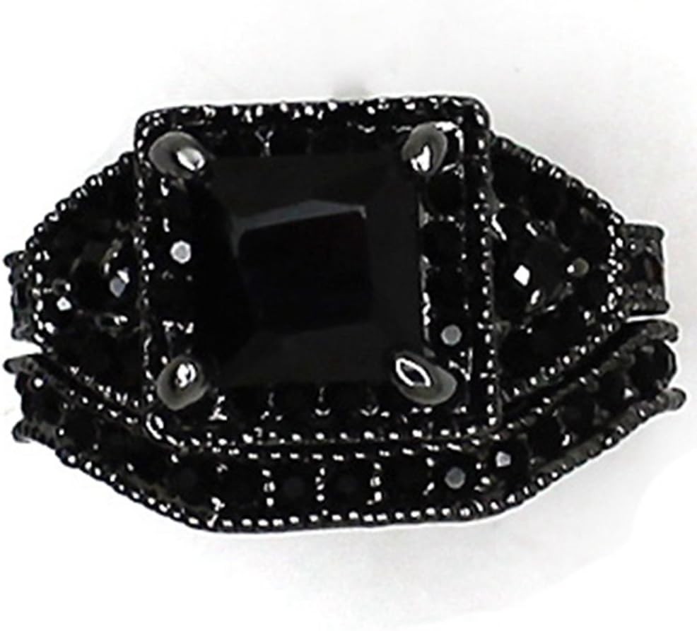 Two-in-One Black Princess Cut Ring | Anniversary or Bridal Halo | Sizes 4-15