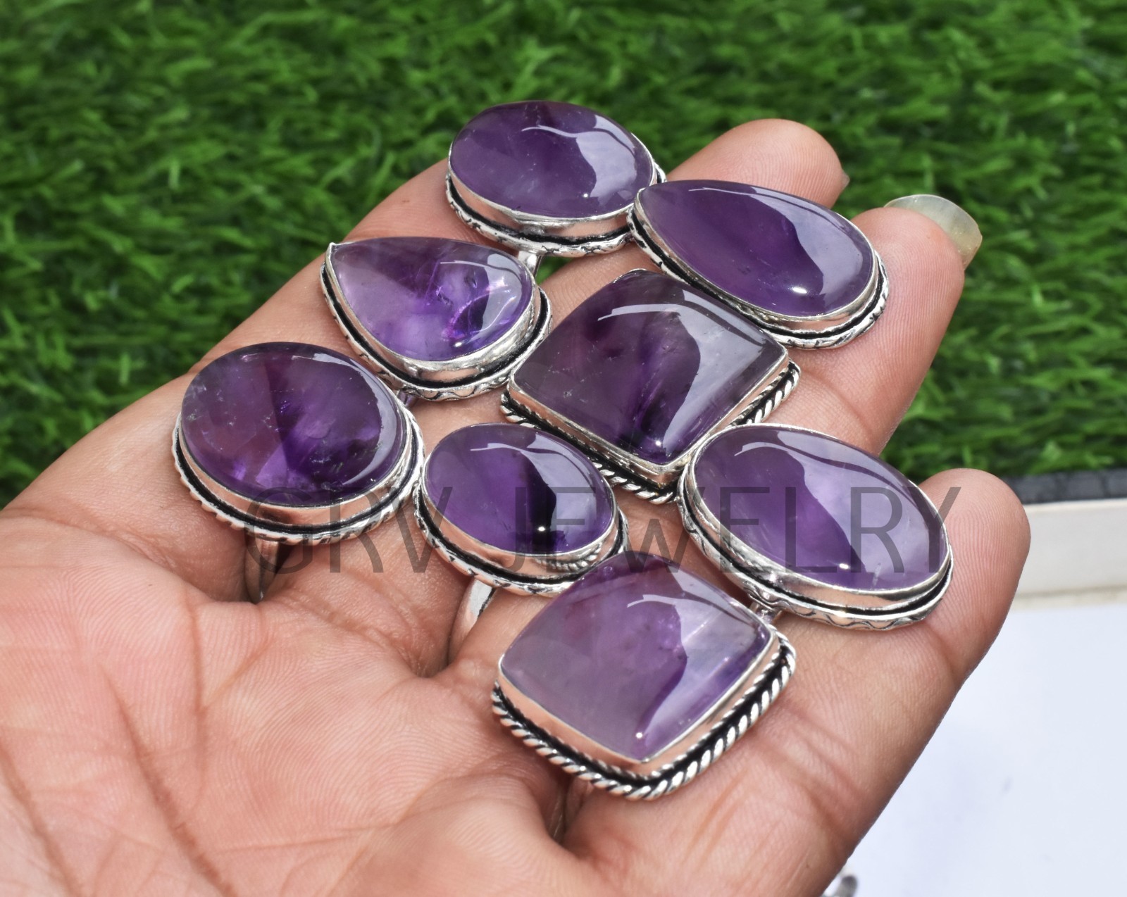 1-500 Pcs Natural Amethyst In Wholesale Gemstone Rings Lot: Silver Plated Whr-9