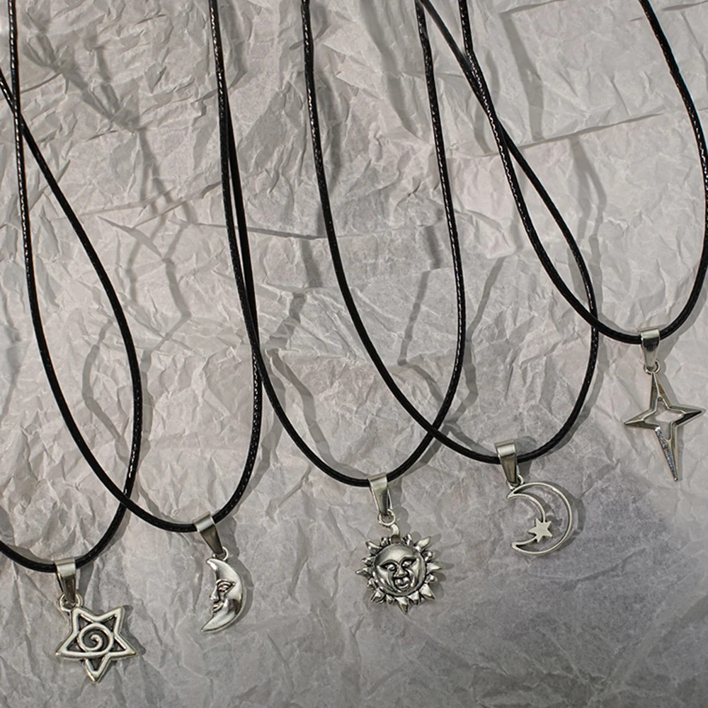 Y2K punk star moon sun metal pendant necklace, unisex, hip-hop personality trend