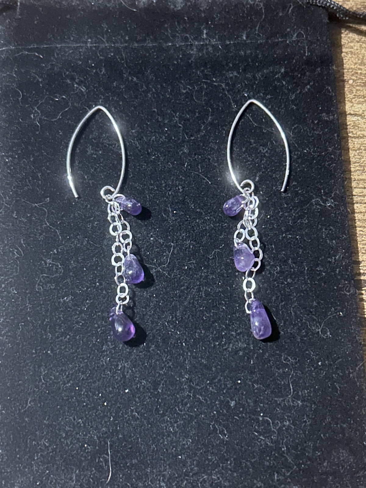 Genuine Amethyst (25 Cts approx.) 925 Silver Chain Large Hook Dangle Earrings