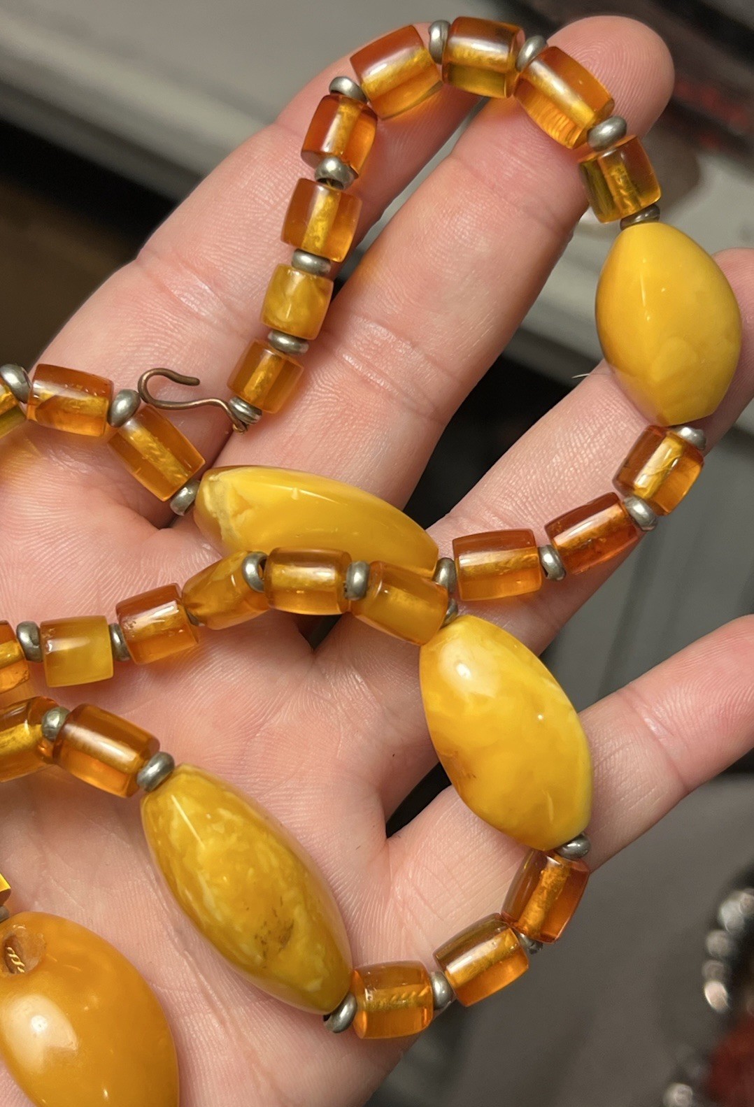 Antique Vintage Russian Baltic Butterscotch Egg Yolk Amber Bead Necklace