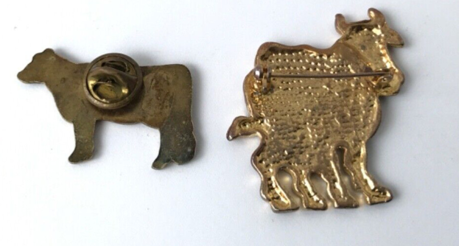 Vintage Enamel Cow Pin Tack Pin Brown Black White Rhinestone Eyes
