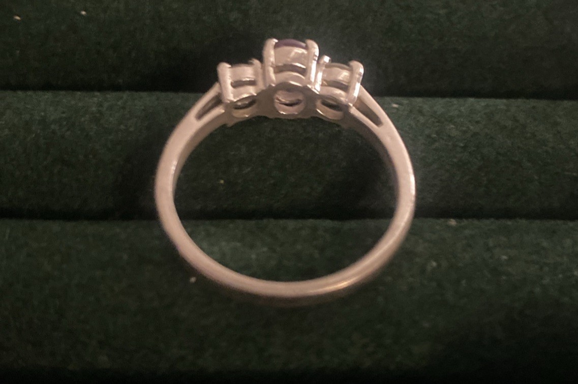 Lilac / White Stone Silver Ring, 925 Stamped – See Description For Details