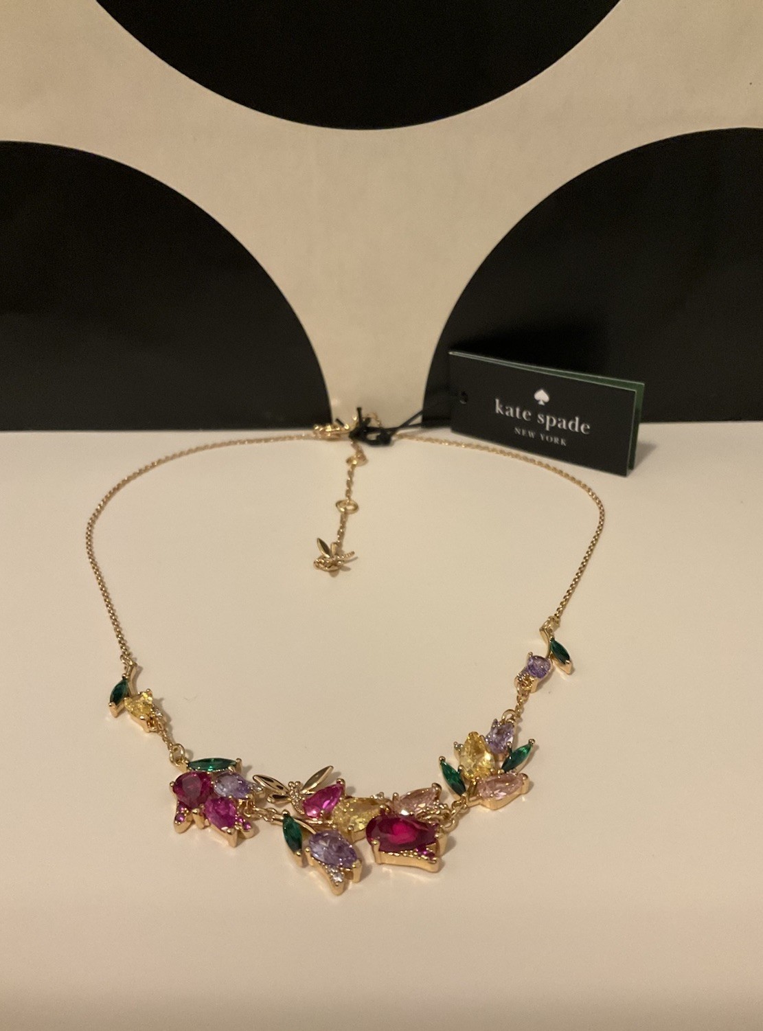 NWT Kate Spade New York Greenhouse Floral 12k Gold Plated CZ Crystals Necklace